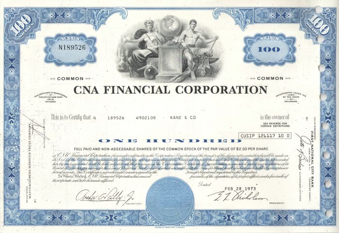 Акция CNA FINANCIAL CORPORATION 1973-1974 США Акция CNA FINANCIAL CORPORATION 1973-1974 США