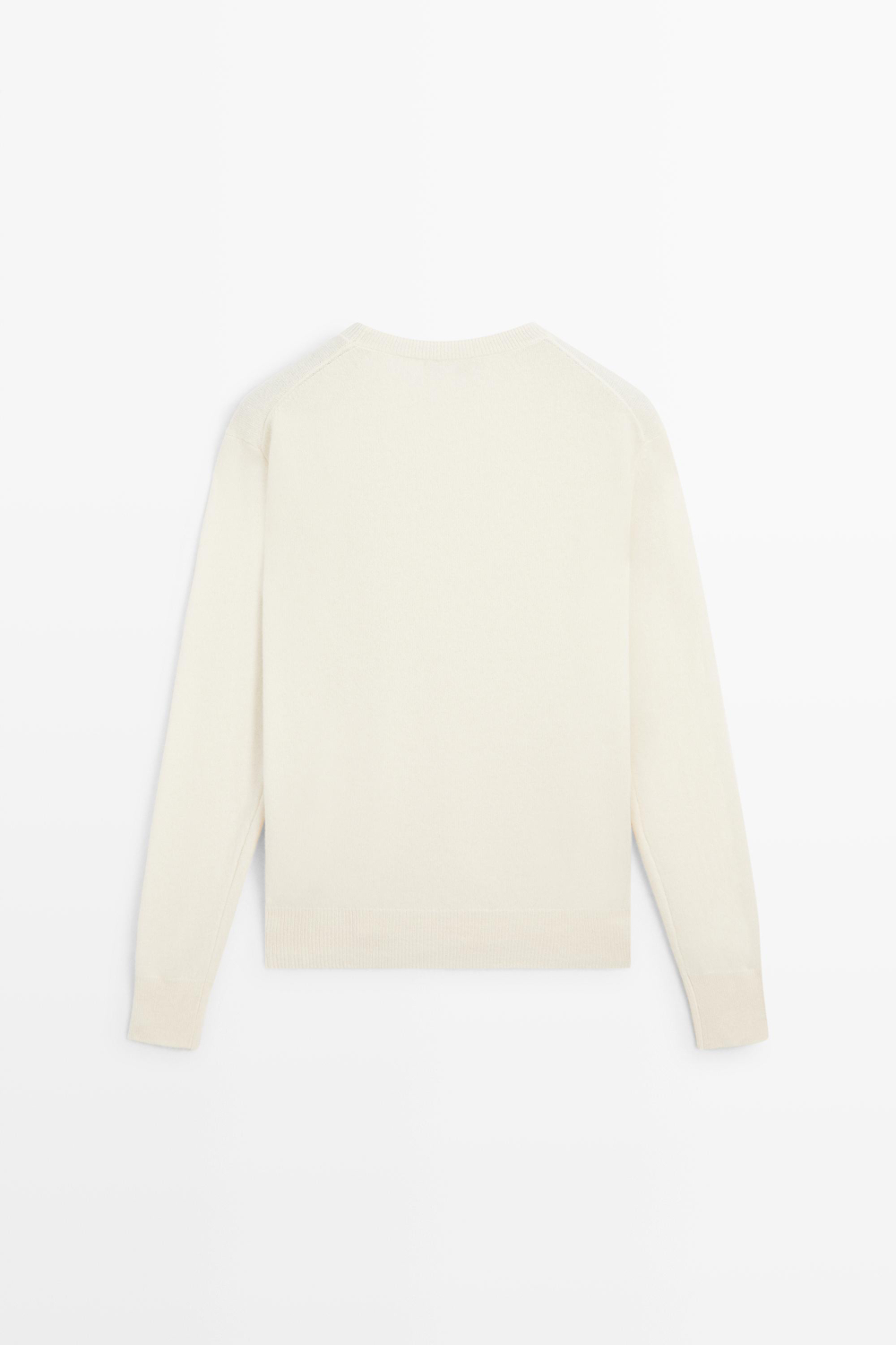 Massimo Dutti Вязаный свитер с круглым вырезом из смесовой шерсти, натуральный/кремовый