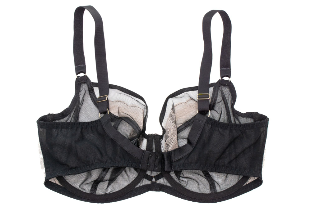 Бюстгальтер с чашками plus size с сеткой и контрастным кружевом (Размер: 75L) (Цвет: черный)