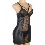 Кожаное платье с кружевом и стрепами Ohyeah Sexy Black +стринги, XS-S