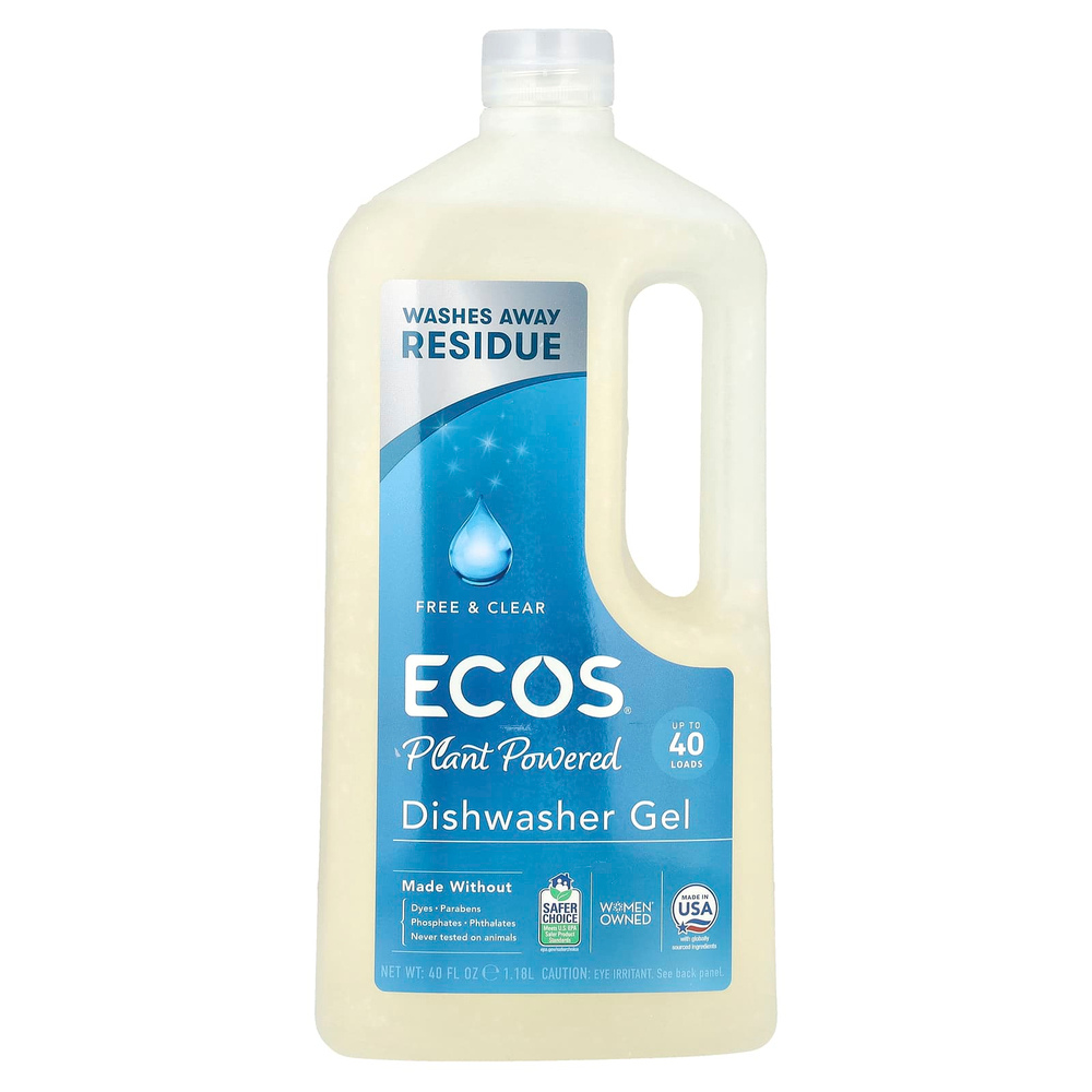 Earth Friendly Products, Ecos®, растительный гель для мытья посуды, натуральный и прозрачный, 1,18 л (40 жидк. унций)
