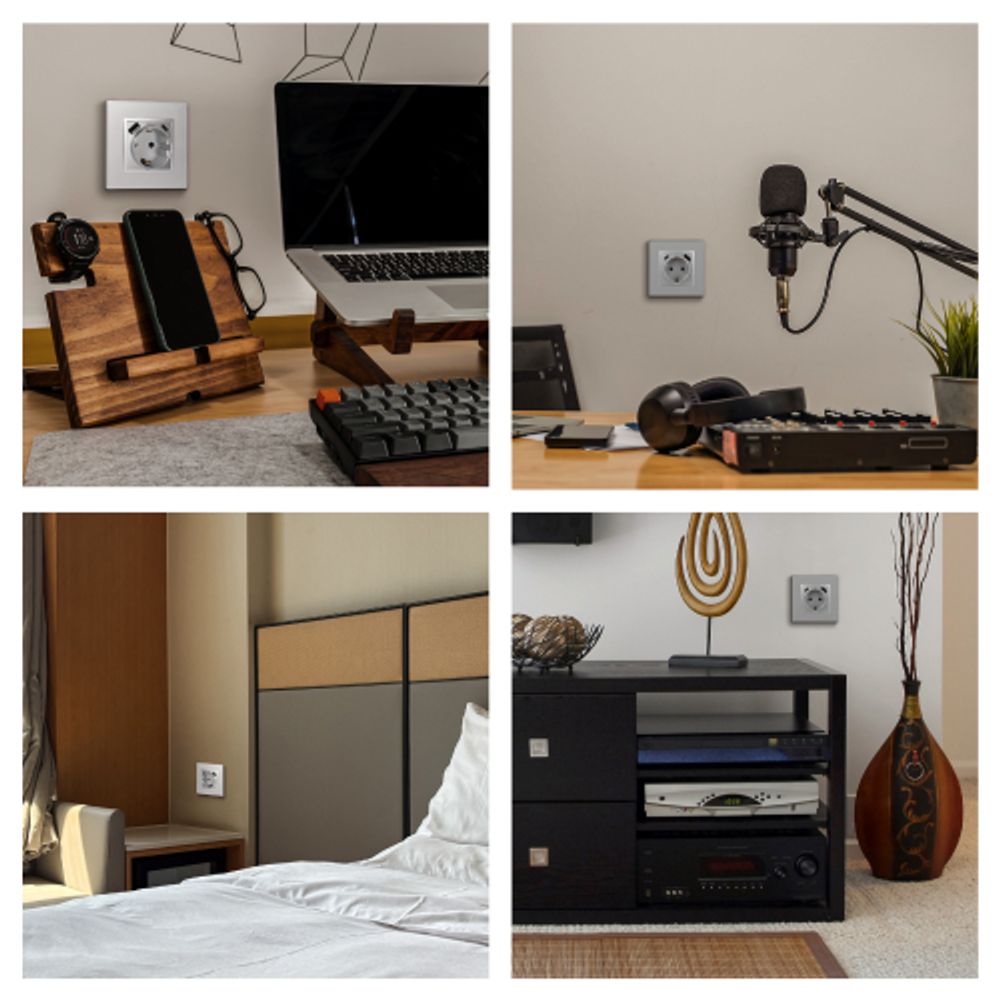 Розетка ЭРА Elegance 14-4108-03 2P+E 16A-250В со шторками с USB type-A+C 5В-3А алюминий | Розетки и выключатели