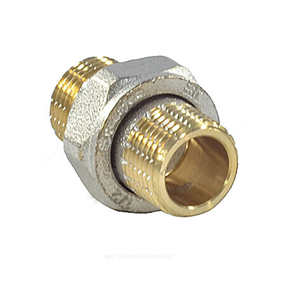 Соединитель латунь никель американка Ду 15 (1/2") прямой НР/НР 9014 ГОСТ 32585-2013 Aquasfera 9014-01