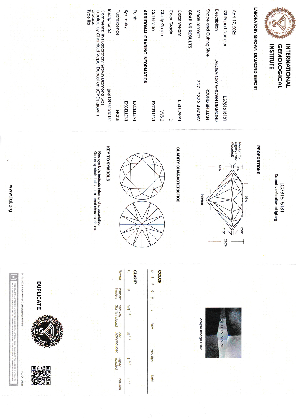 Ограненный синтетический алмаз Кр-57 7.27-7.32 мм D/VVS2 1.50 ct