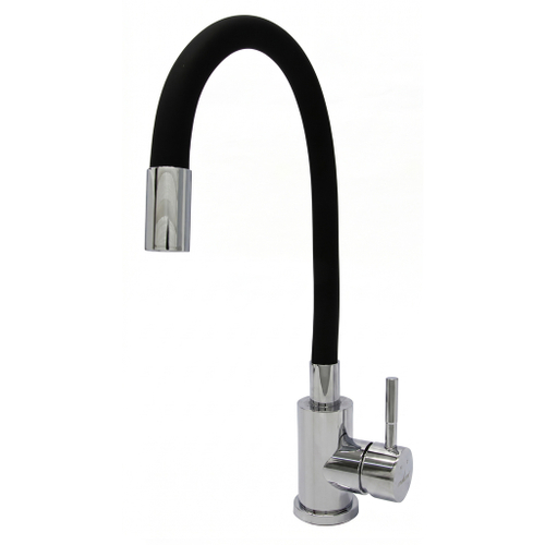 Смеситель для кухни 35k MIXLINE МЛНС-0325Х ЧЕРНЫЙ гибкий силиконовый излив, п/гайку ХРОМ