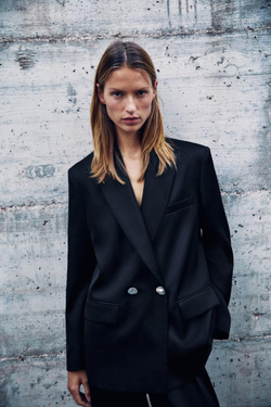 ZARA ДВУБОРТНЫЙ САТИНОВЫЙ БЛЕЙЗЕР, ЧЕРНЫЙ