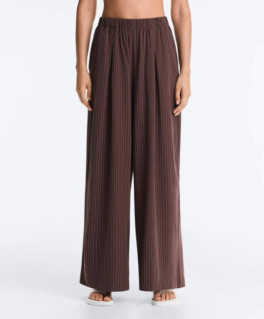 OYSHO Брюки Wide leg в полоску с водоотталкивающим эффектом, шоколадный