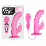 Розовый вибратор с клиторальным стимулятором BUNNY ICY - 18 см. (Цвет: розовый)