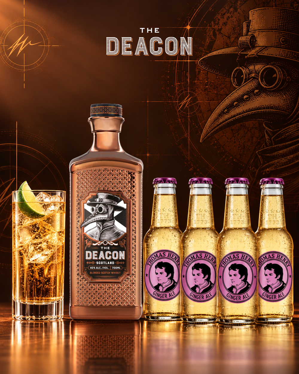 Сет виски The Deacon 0,7 л. + 4 Thomas Henry ginger ale 0,2 л.