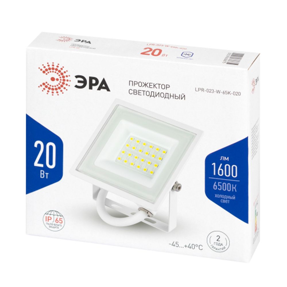 Прожектор светодиодный уличный ЭРА LPR-023-W-65K-020 20Вт 6500K IP65 гарантия 2 года белый | Прожекторы Стандарт