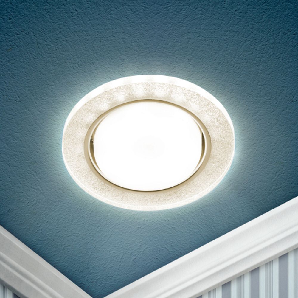 Светильник встраиваемый cо светодиодной подсветкой ЭРА DK LD51 CH/SHSL под лампу GX53 хром/серебро | Встраиваемые LED светильники
