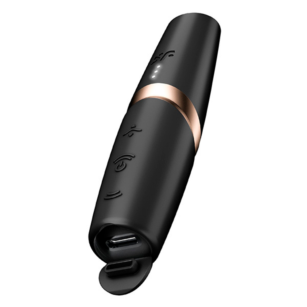 Черный вакуумный стимулятор 12см в виде губной помады Satisfyer Perfect Kiss 3D