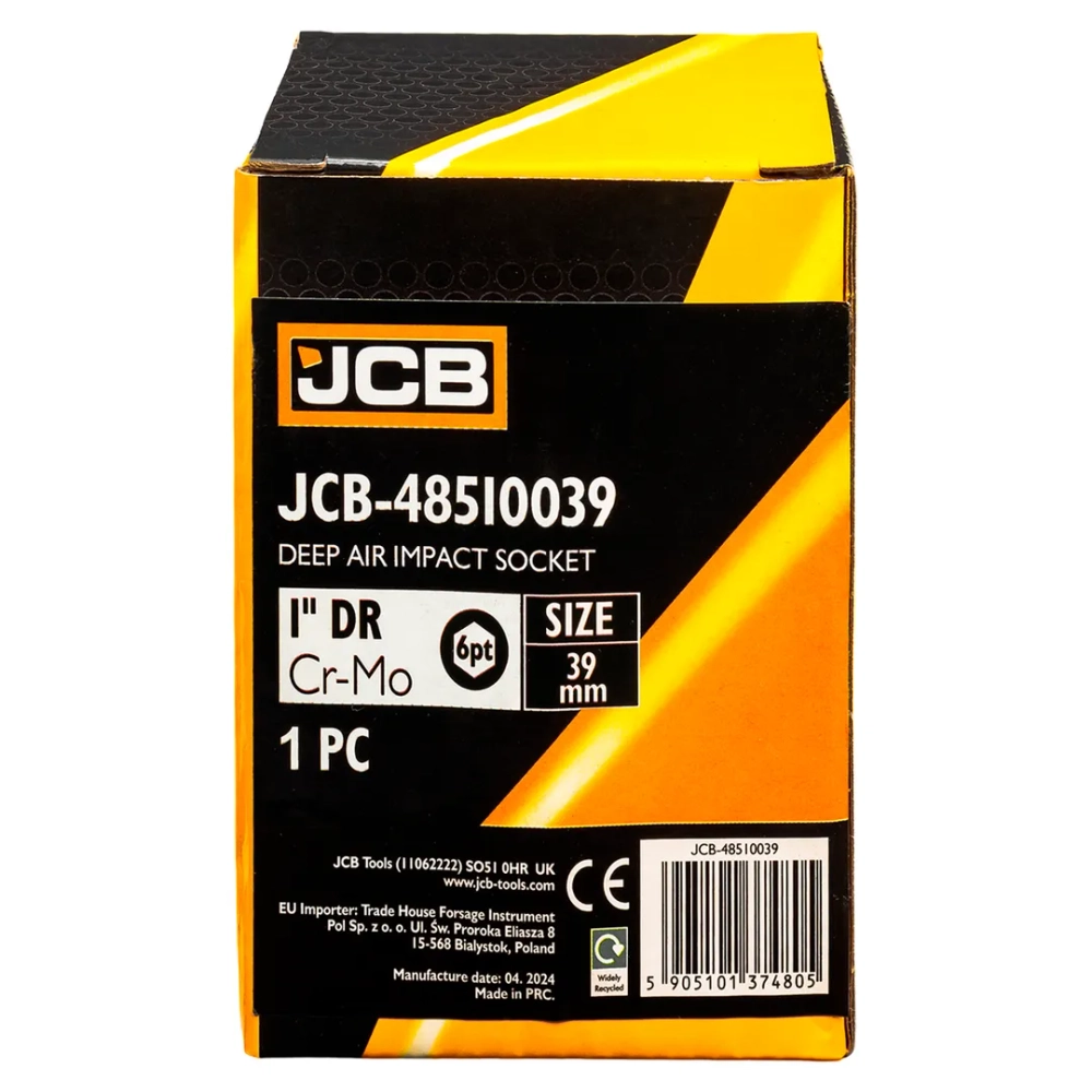 Головка ударная глубокая 1''6гр 39мм JCB JCB-48510039