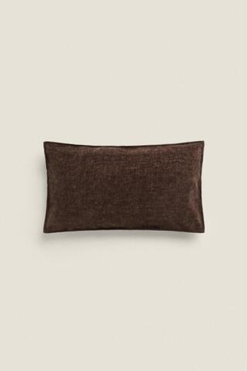 ZARA HOME ЧЕХОЛ ДЛЯ ДЕКОРАТИВНОЙ ПОДУШКИ С ВЫШИВКОЙ ИЗ СИНЕЛИ, КОРИЧНЕВЫЙ