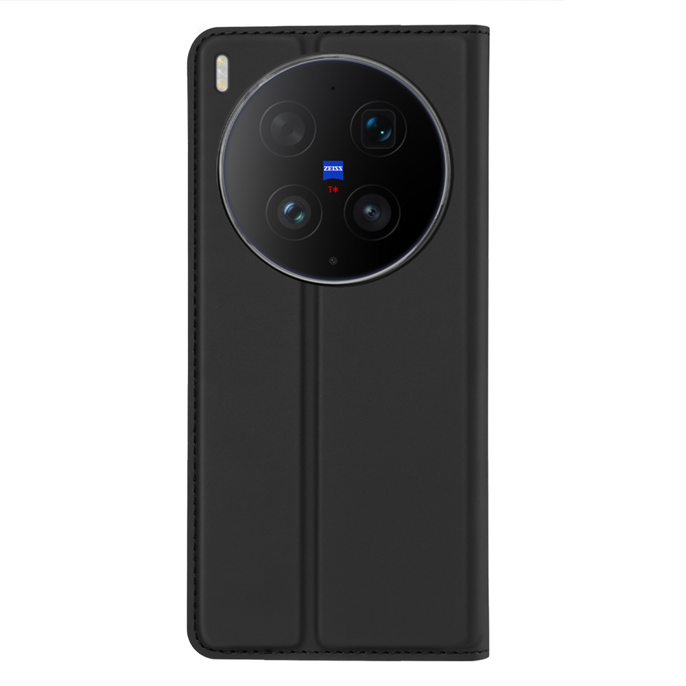 Чехол книжка из кожи черного цвета для Vivo X300 Ultra, серия Skin Pro Series от Dux Ducis