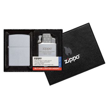 Набор Zippo зажигалка 205 Satin Chrome и газовый вставной блок с двойным пламенем (205-090201)