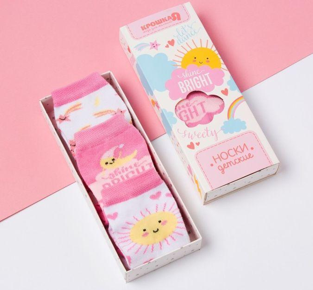Набор детских носков для девочек "Bright" 3 пары, р.12-14, 4562649 (Крошка Я)