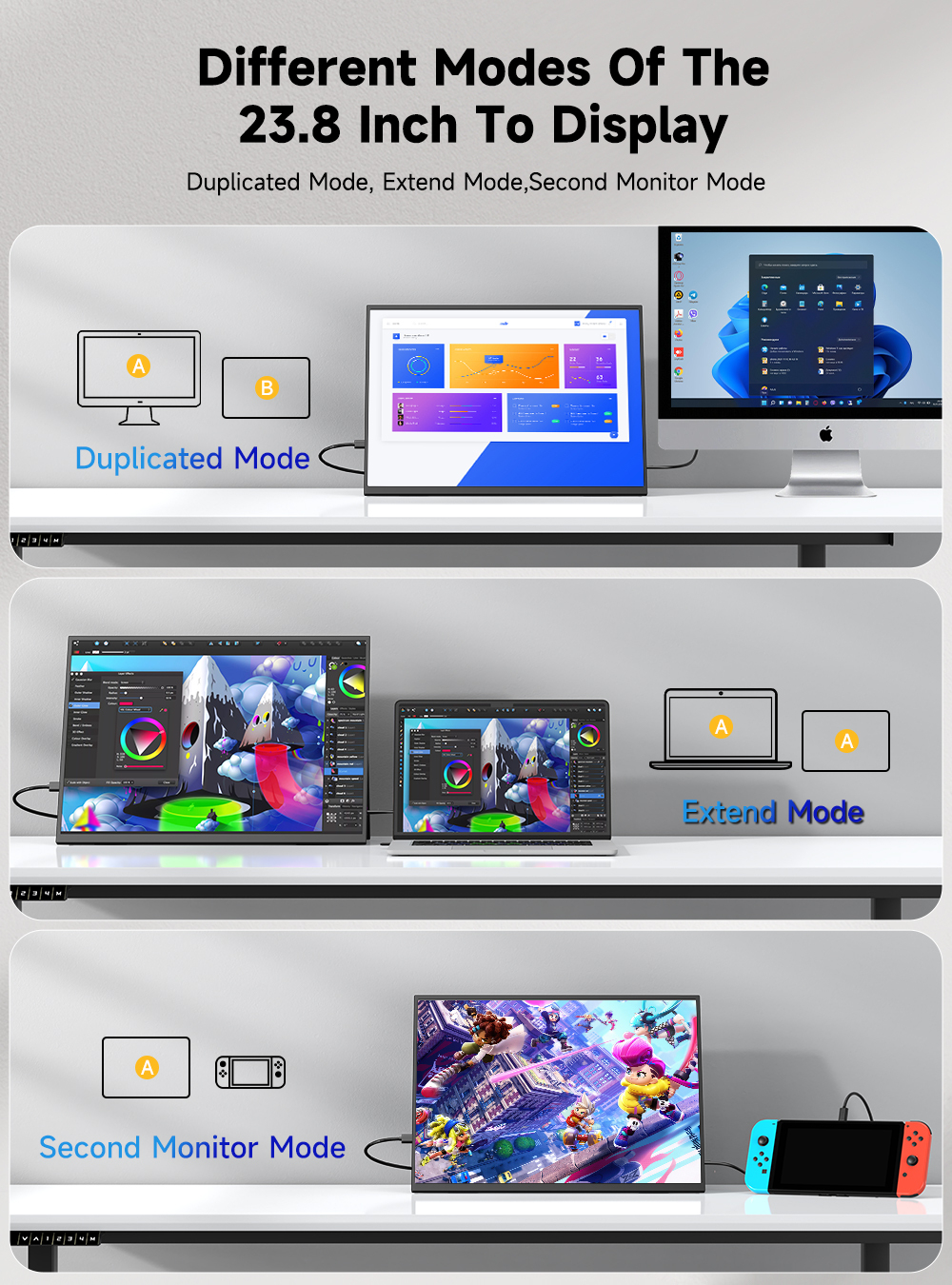 23.8" Портативный сенсорный монитор Umax22 Pro Touch UPERFECT FHD 1920x1080, 120 Гц, IPS