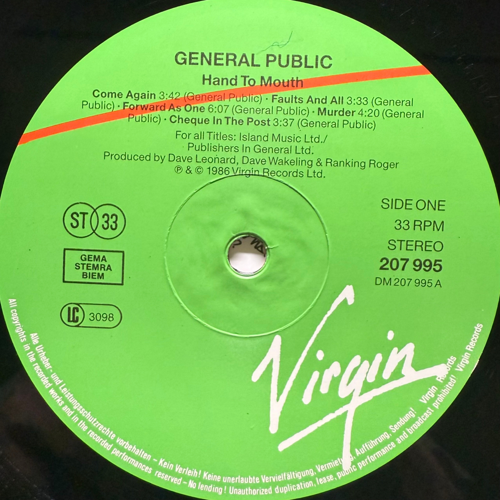 General Public ‎– Hand To Mouth (Европа 1986г.)