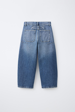 ZARA ДЖИНСЫ RELAXED BARREL СО ШЛЕВКОЙ, ВЫЦВЕТШИЙ СИНИЙ