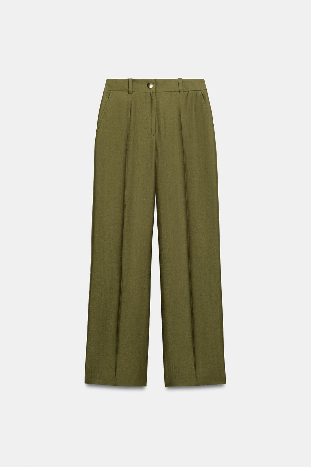 ZARA БРЮКИ ПРЯМОГО КРОЯ С ВЫСОКОЙ ПОСАДКОЙ, ХАКИ
