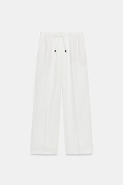 ZARA БРЮКИ ПРЯМОГО КРОЯ ИЗ СМЕСОВОГО ЛЬНА, БЕЛЫЙ