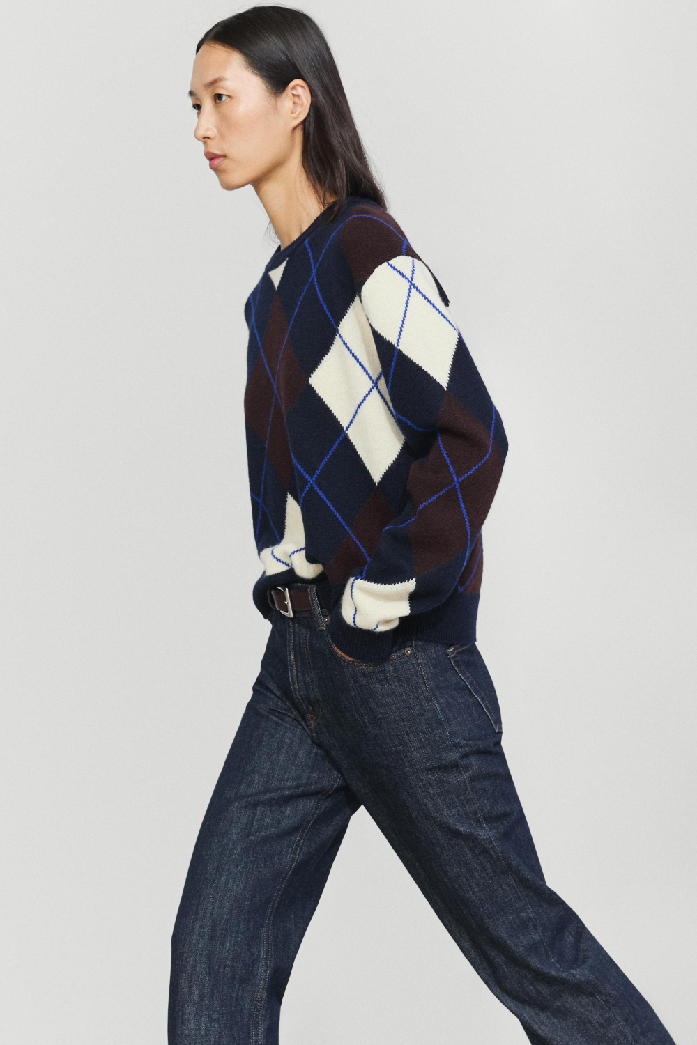 Massimo Dutti Шерстяной свитер в ромб, темно-синий