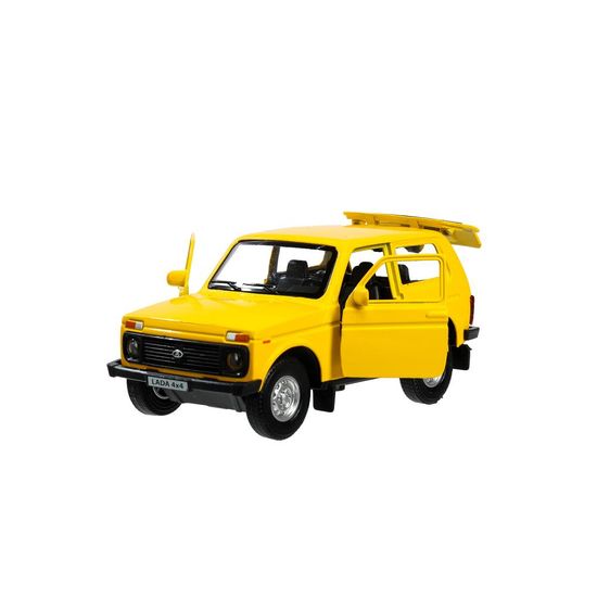 Машина металл LADA 4x4 12 см, двери, багаж, инерц, желтый, кор. Технопарк
