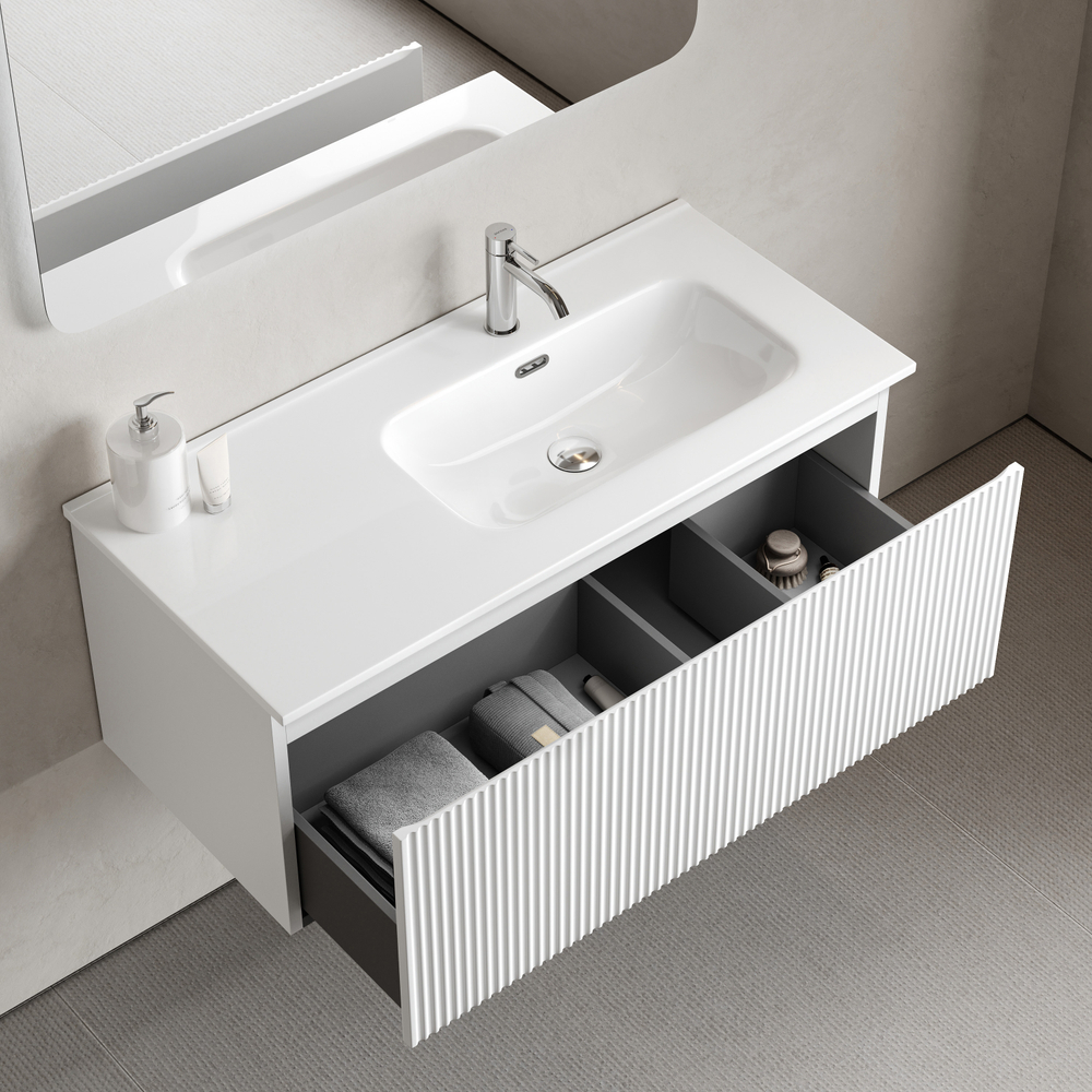Тумба подвесная SANCOS Сноб Р 1.0 (Snob R 1.0) 995х445х406, c одним ящиком оснащенным доводчиками, Белый матовый (Bianco), арт.SNR1.0100RW
