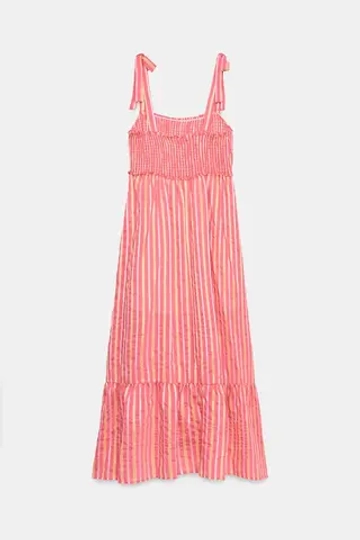 ZARA ПЛАТЬЕ МИДИ В ПОЛОСКУ, РОЗОВЫЙ/БЕЛЫЙ