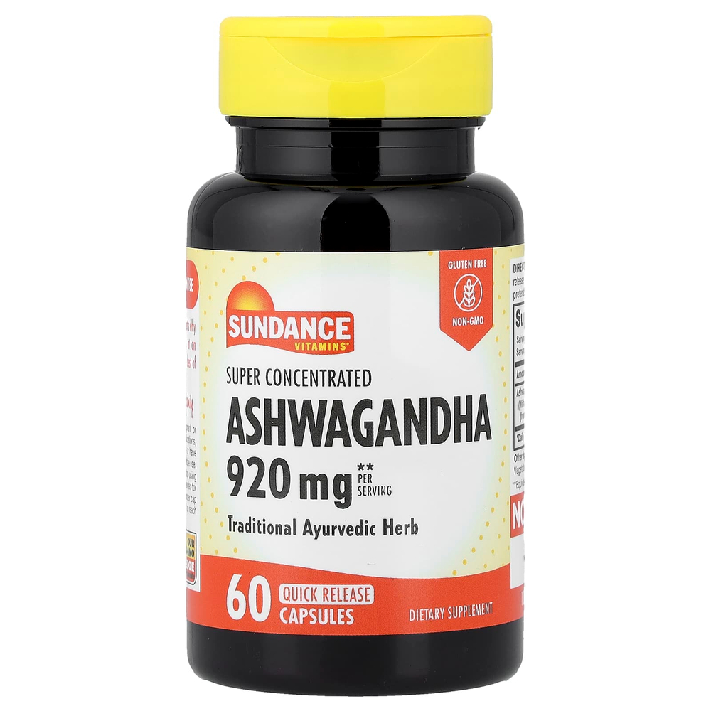 Sundance Vitamins, суперконцентрированная ашваганда, 60 капсул с быстрым высвобождением (460 мг в 1 капсуле)