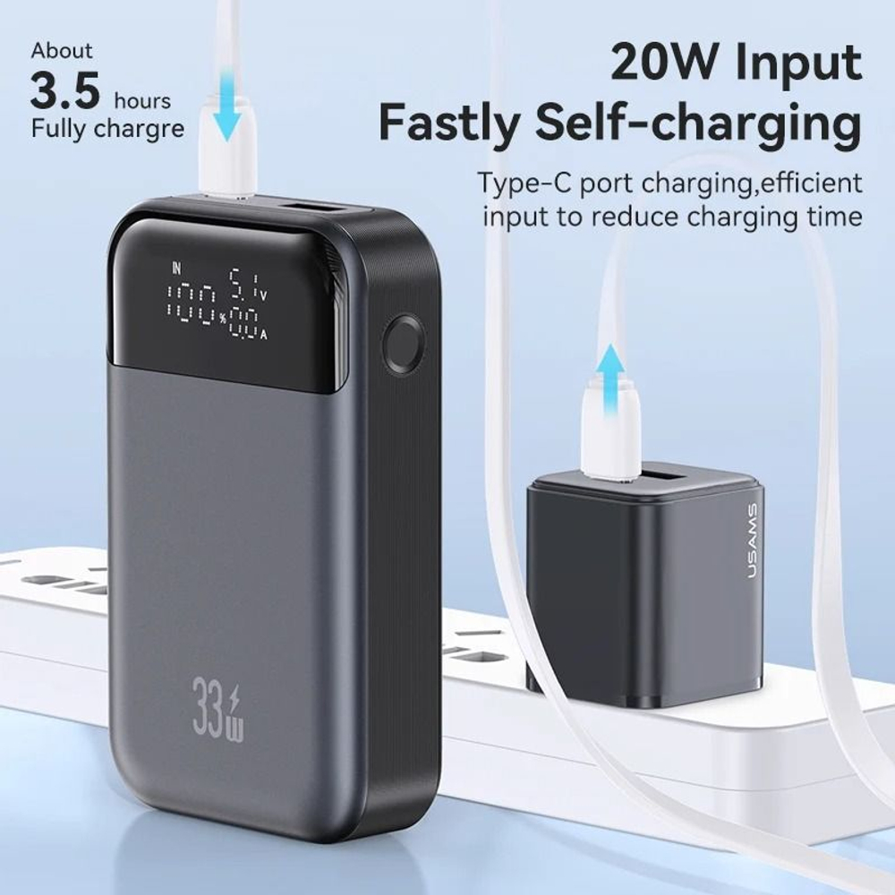 Внешний аккумулятор повербанк Power Bank 10000mAh 33W US-CD221 USAMS