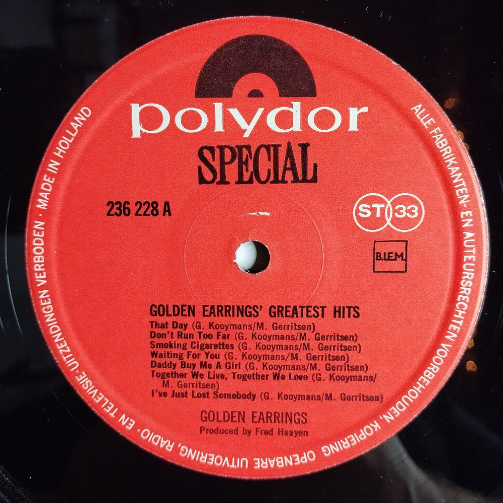 Винтажная виниловая пластинка LP Golden Earrings Greatest Hits (Holland 1968)
