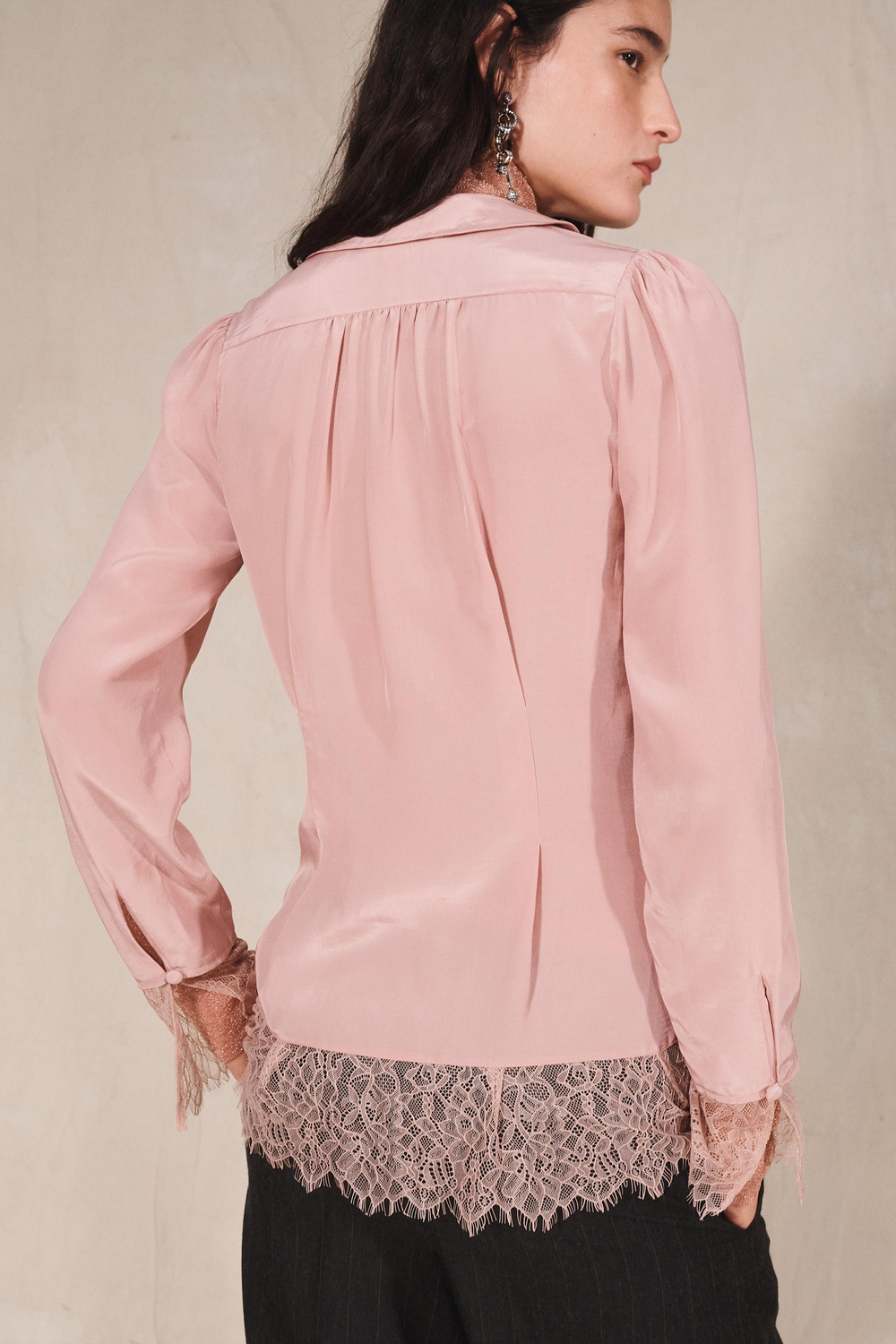 ZARA РУБАШКА С КРУЖЕВОМ - LIMITED EDITION, БЛЕДНО-РОЗОВЫЙ