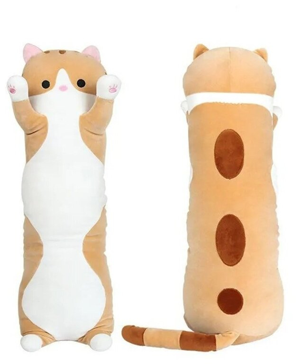 Мягкая игрушка длинный Кот батон, оранжевый, 110 см