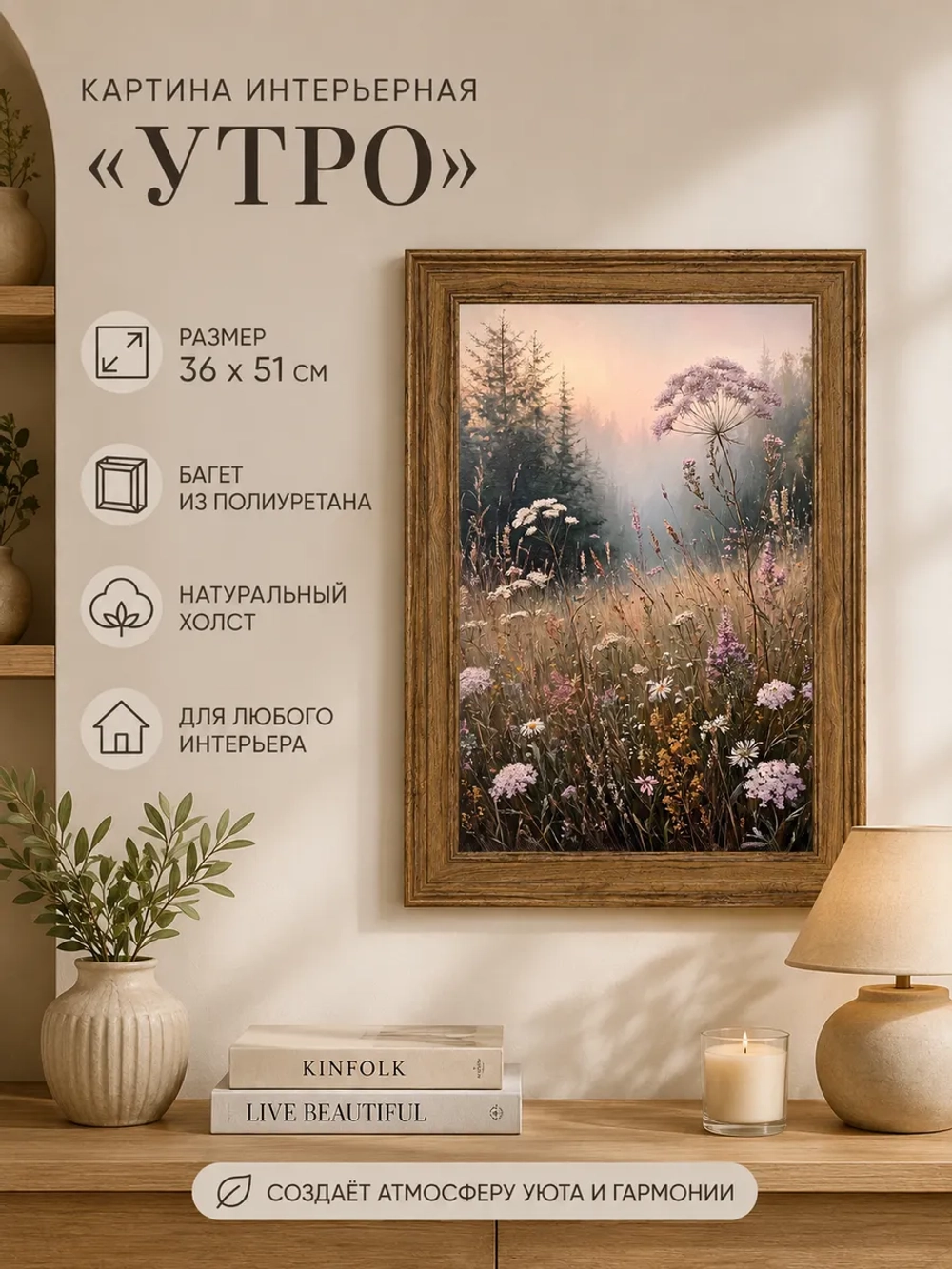 Картина интерьерная на холсте в раме «Утро» 36×51 см