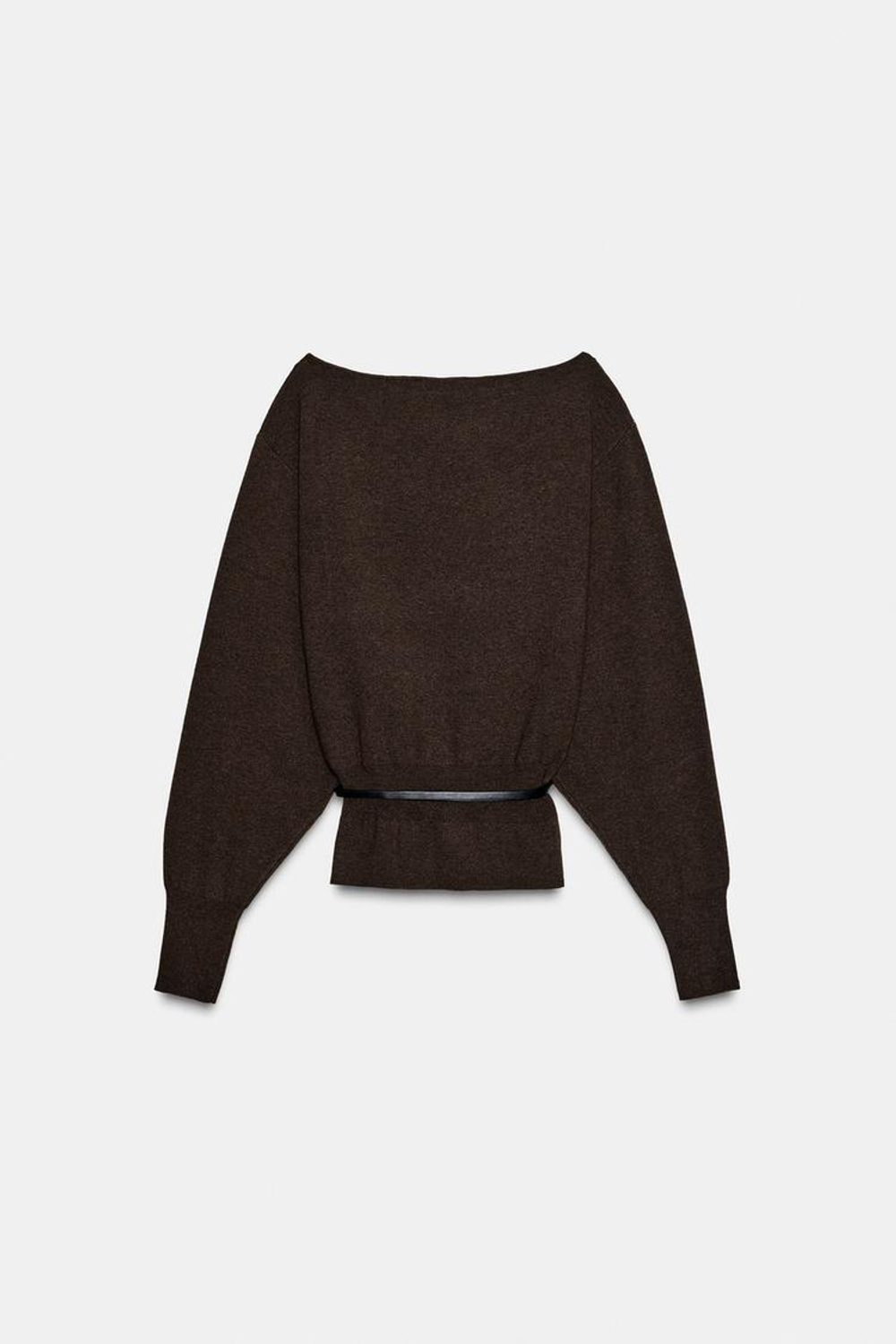 ZARA ВЯЗАНЫЙ СВИТЕР С ПОЯСОМ, ШОКОЛАДНЫЙ