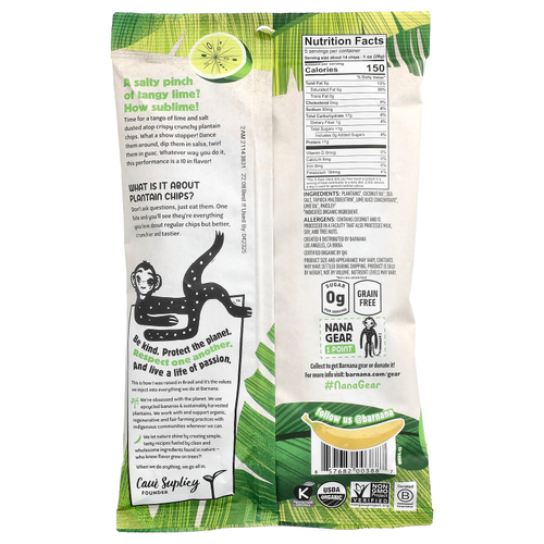 Barnana, органические чипсы из плантана, со вкусом лайма «Акапулько», 140 г