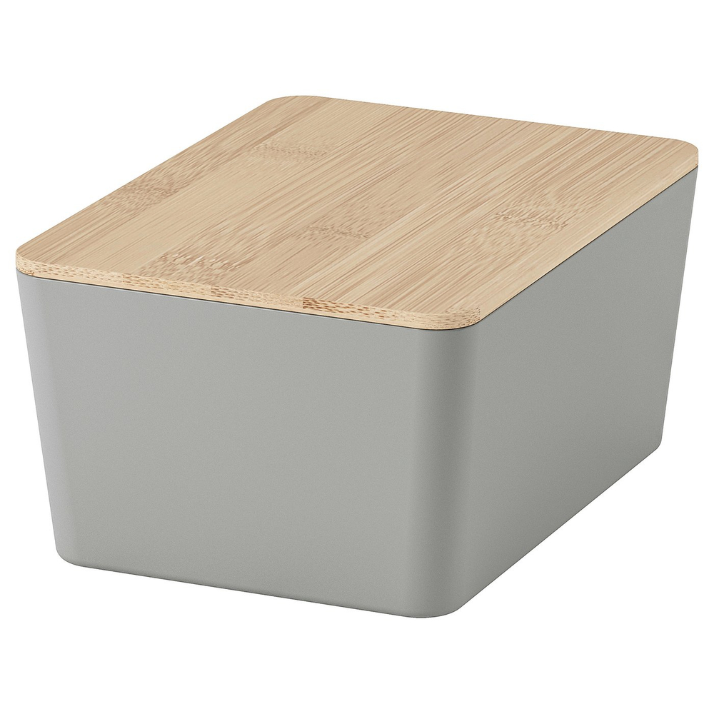 IKEA KUGGIS  (ИКЕА КУГГИС)  -  Контейнер с крышкой - светло-серый/бамбук 13x18x8 см