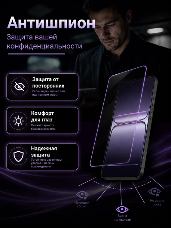 Защитное стекло антишпион для OnePlus 15 SmartDevil