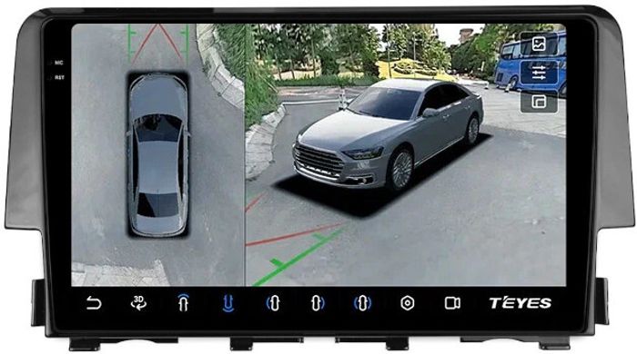 Магнитола для Honda Civic 10 2015-2021 - Teyes CC3-2K-360 монитор 9.5" 2K QLED на Android 10, Быстрая, CarPlay, 4G SIM-слот, 4 камеры в комплекте