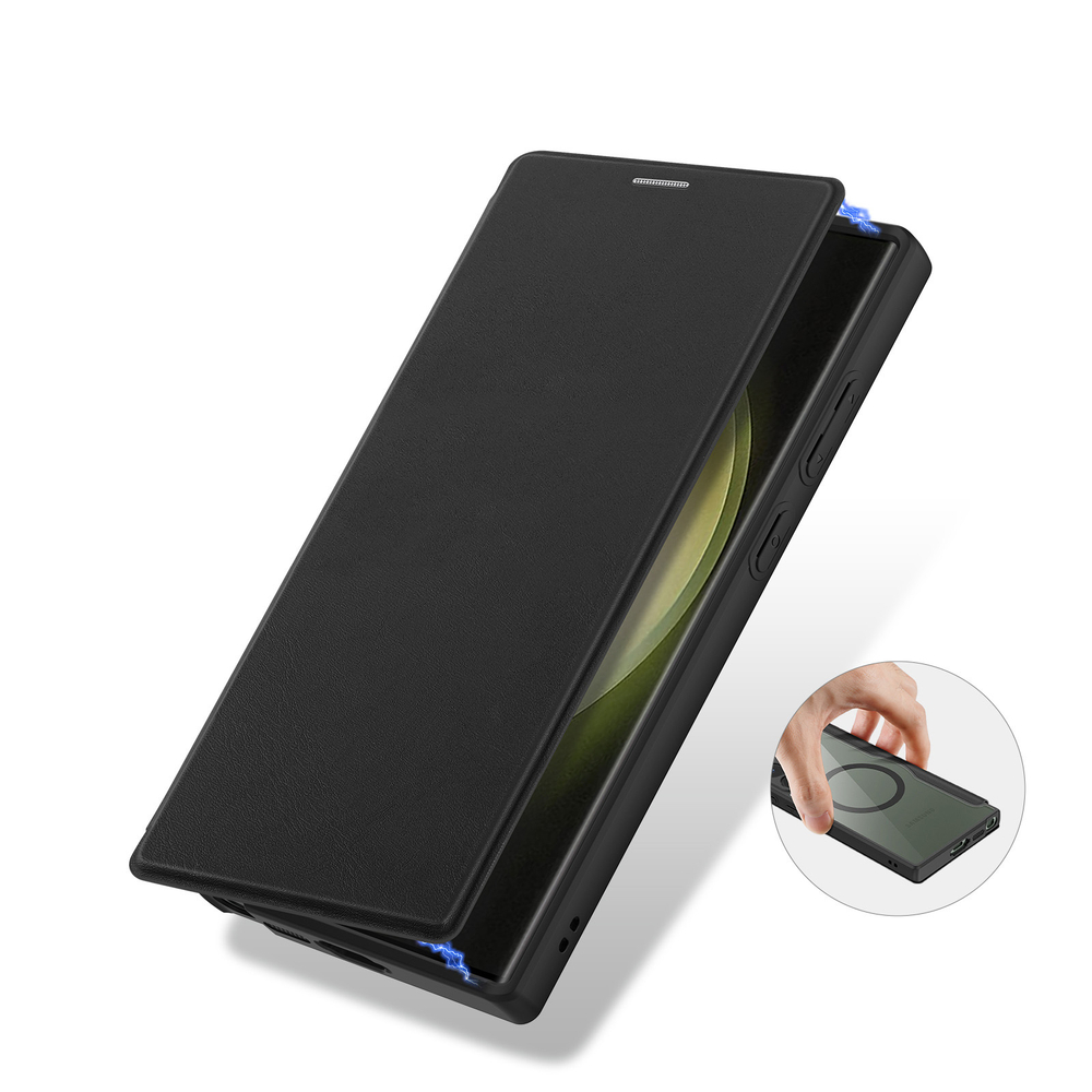 Прозрачный чехол книжка черного цвета с поддержкой MagSafe от Dux Ducis для Samsung Galaxy S23 Ultra, серия Skin X Pro Series Case