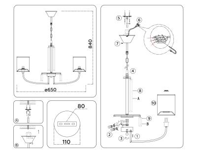 Светильник подвесной LH71271/5 BS/DB латунь/темно синий E14/5 max 40W D650*840