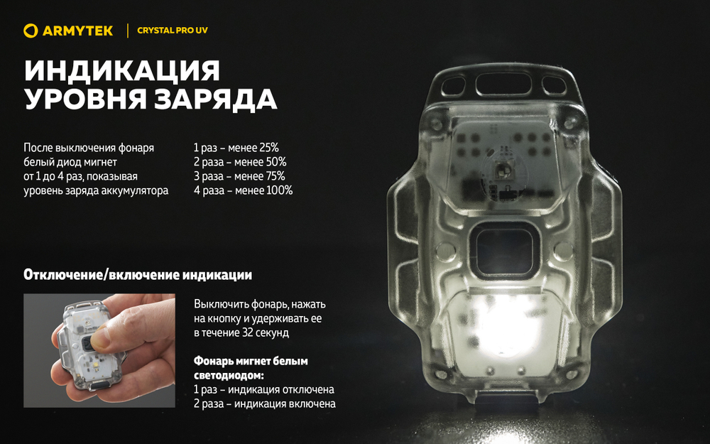 Компактный фонарь Armytek Crystal Pro UV Grey [F10301GUV]