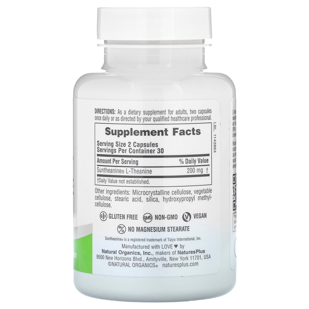 NaturesPlus, Pro, Suntheanine и L-теанин 200, 60 капсул (100 мг на капсулу)