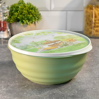 Миска 2,1л с крышкой "Латина" с декором, зеленый