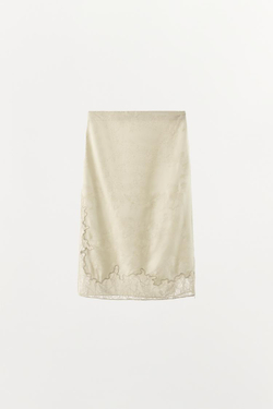 ZARA ЮБКА МИДИ С ЖАККАРДОВЫМ КРУЖЕВОМ, ЭКРЮ