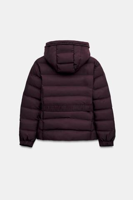 ZARA КОРОТКИЙ ВЕТРОЗАЩИТНЫЙ НЕПРОМОКАЕМЫЙ АНОРАК С КАПЮШОНОМ, БАКЛАЖАННЫЙ