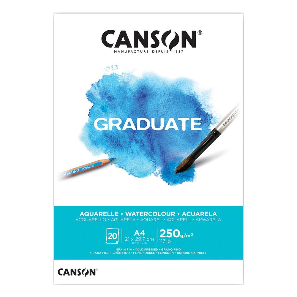 Альбом для акварели Graduate 250 г/м², A4 21х29.7 см, склейка с одной стороны 20 л, мелкозернистая, Canson C400110374