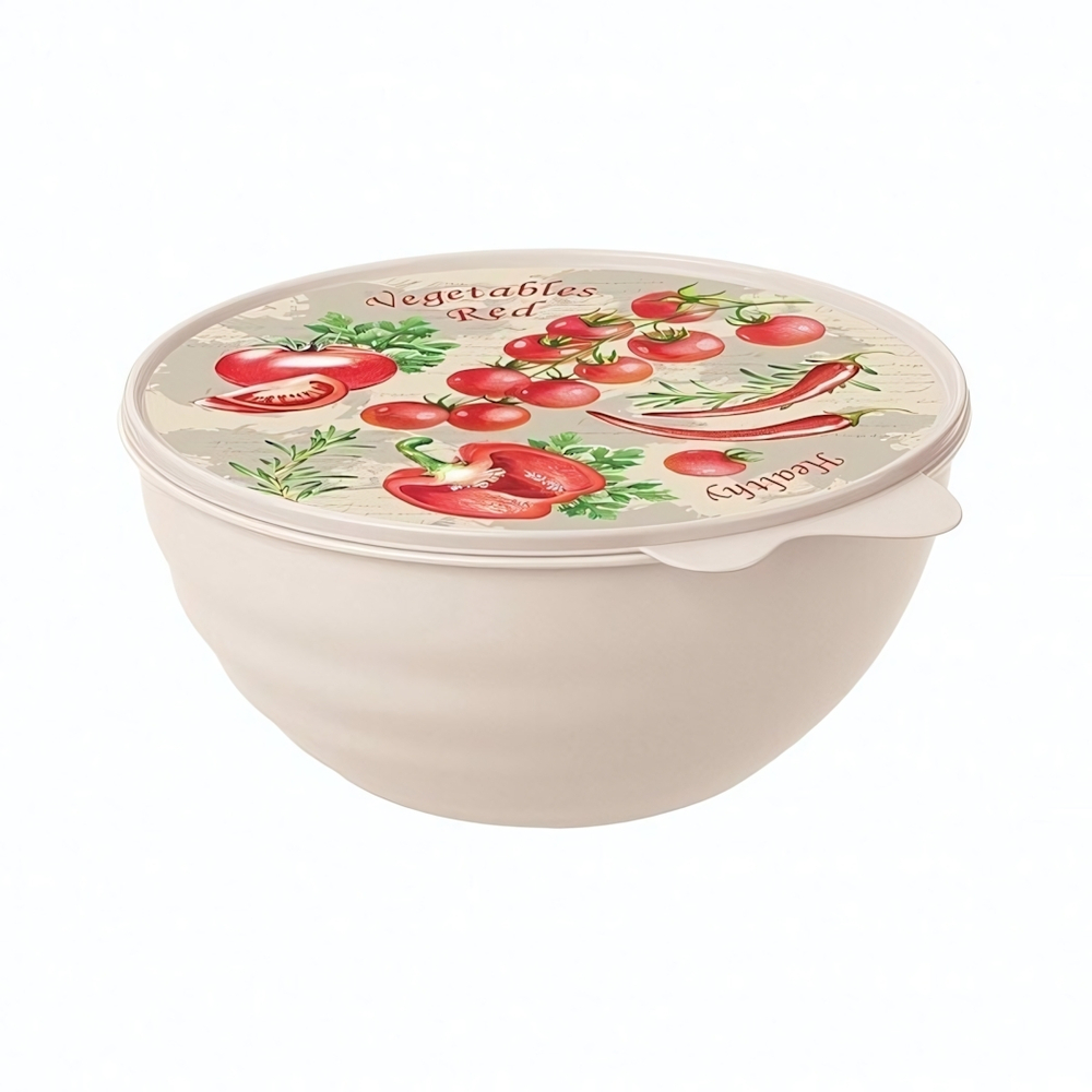 Миска с крышкой с декором "вэйв" 1,55л (бежевый)